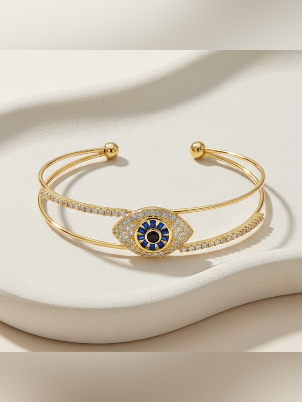 Gold Plated CZ Pave Evil Eye Cuff Bracelet